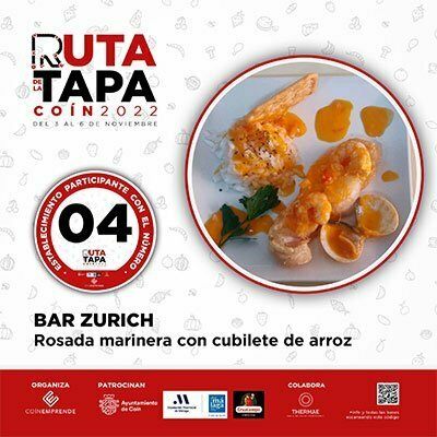 ruta de la tapa Coín 2022 Bar Zurich Rosada marinera con cubilete de arroz