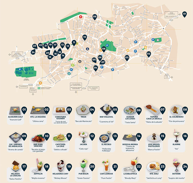 Mapa de los negocios de Alhaurín el Grande participantes en Tapeando en Cuaresma