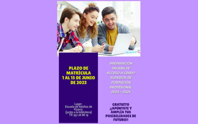 Matrícula para las pruebas de acceso a Grado Superior de Formación Profesional en Pizarra