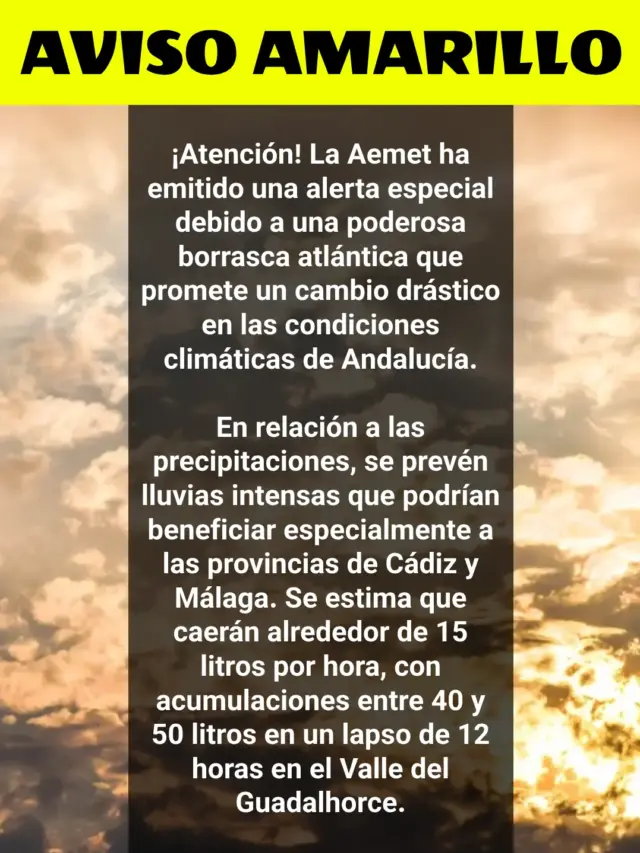 Aviso Amarillo por lluvias en el Valle del Guadalhorce