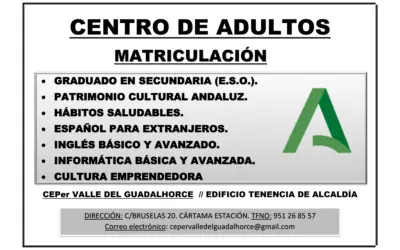 Matrícula Centro de Educación Permanente Valle del Guadalhorce: Plazo de inscripción y cursos ofrecidos