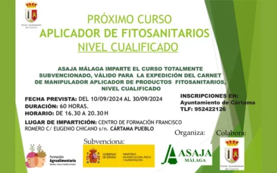 Aplicador de fitosanitarios nivel cualificado en Cártama: Curso gratuito en septiembre