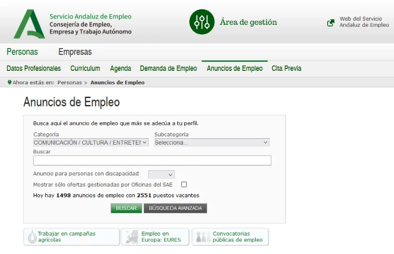 anuncios de empleo público en Andalucía