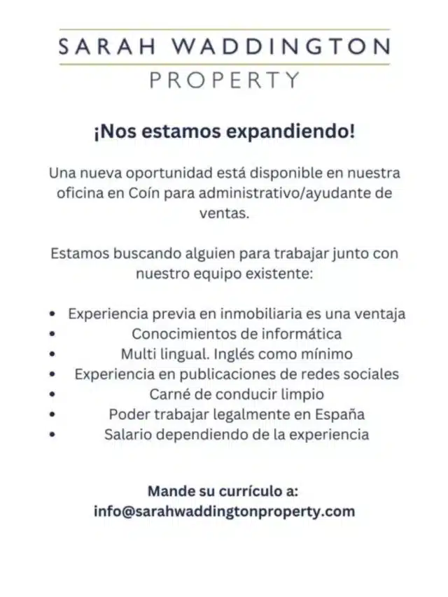 Oferta empleo inmobiliaria Sarah Waddington Property