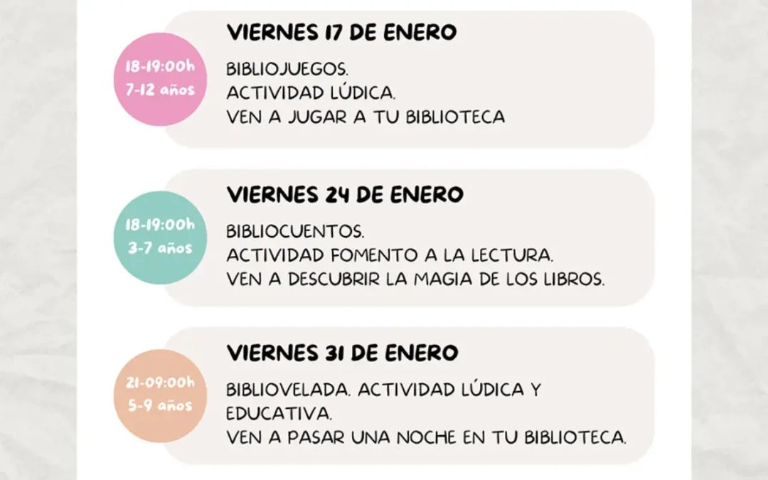 actividades enero Biblioteca Pizarra