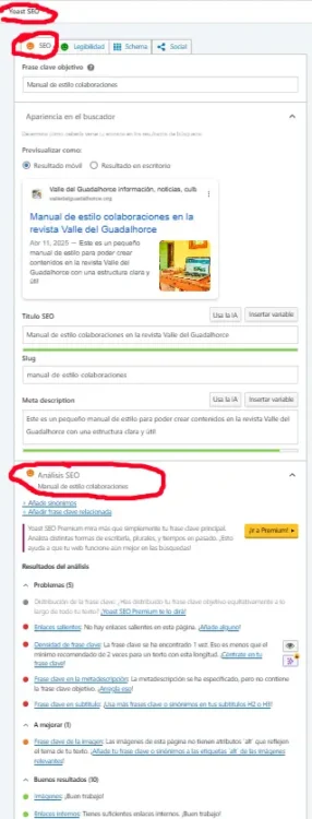 Yoast SEO para noticias del Valle del Guadalhorce