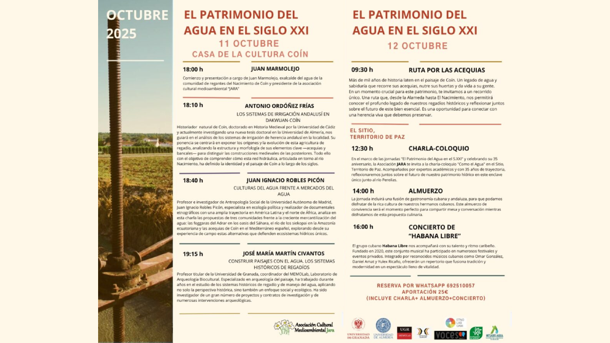 Jornadas sobre el Patrimonio del Agua en el Siglo XXI en Coín: historia, conservación y futuro hídrico