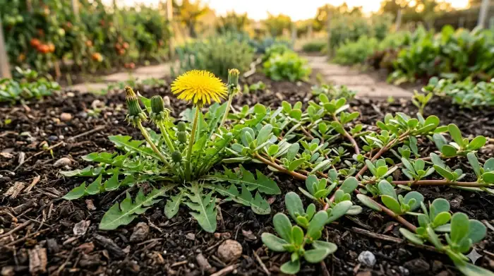 Diente de león y verdolaga se consideran malas hierbas