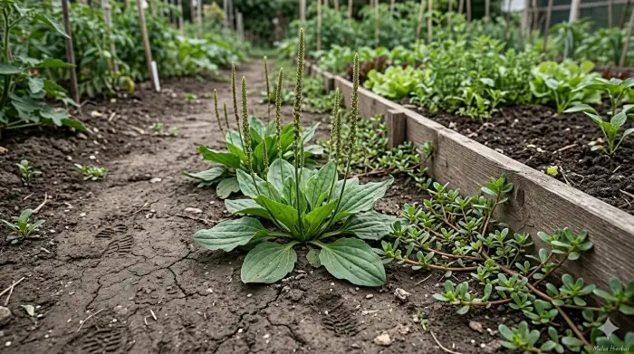 Llantén en zona compactada