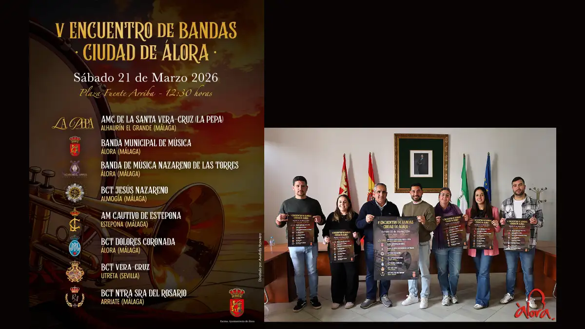 El V Encuentro de Bandas Ciudad de Álora llenará de música la Plaza Fuente Arriba el 21 de marzo