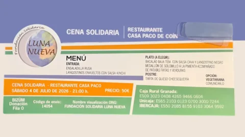 La Fundación Solidaria Luna Nueva organiza una cena benéfica en Coín