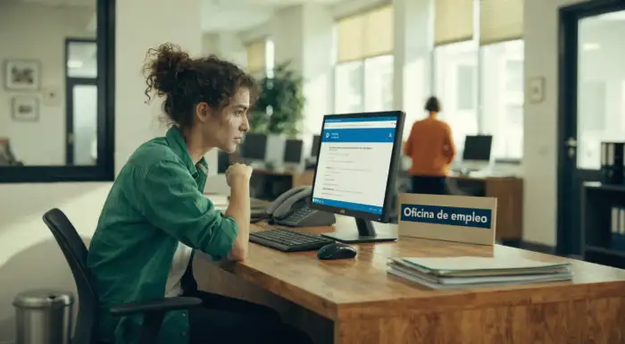 Pantalla de ordenador con la web del SEPE abierta para pedir cita previa online