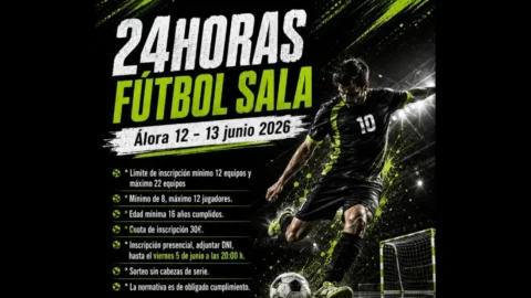 Álora acoge las 24 horas de Fútbol Sala 2026 los días 12 y 13 de junio