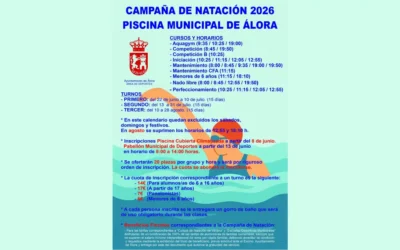 Horarios natación 2026 Álora en la piscina municipal