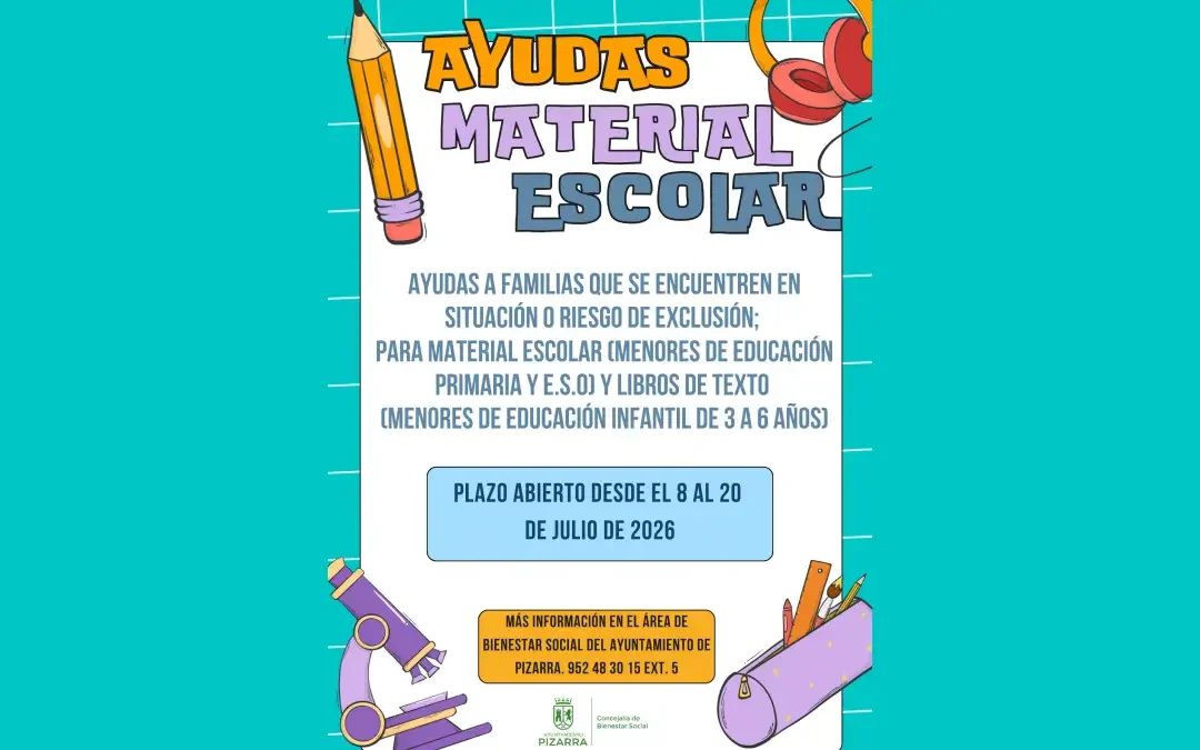 Pizarra abre ayudas de material escolar y libros para familias vulnerables